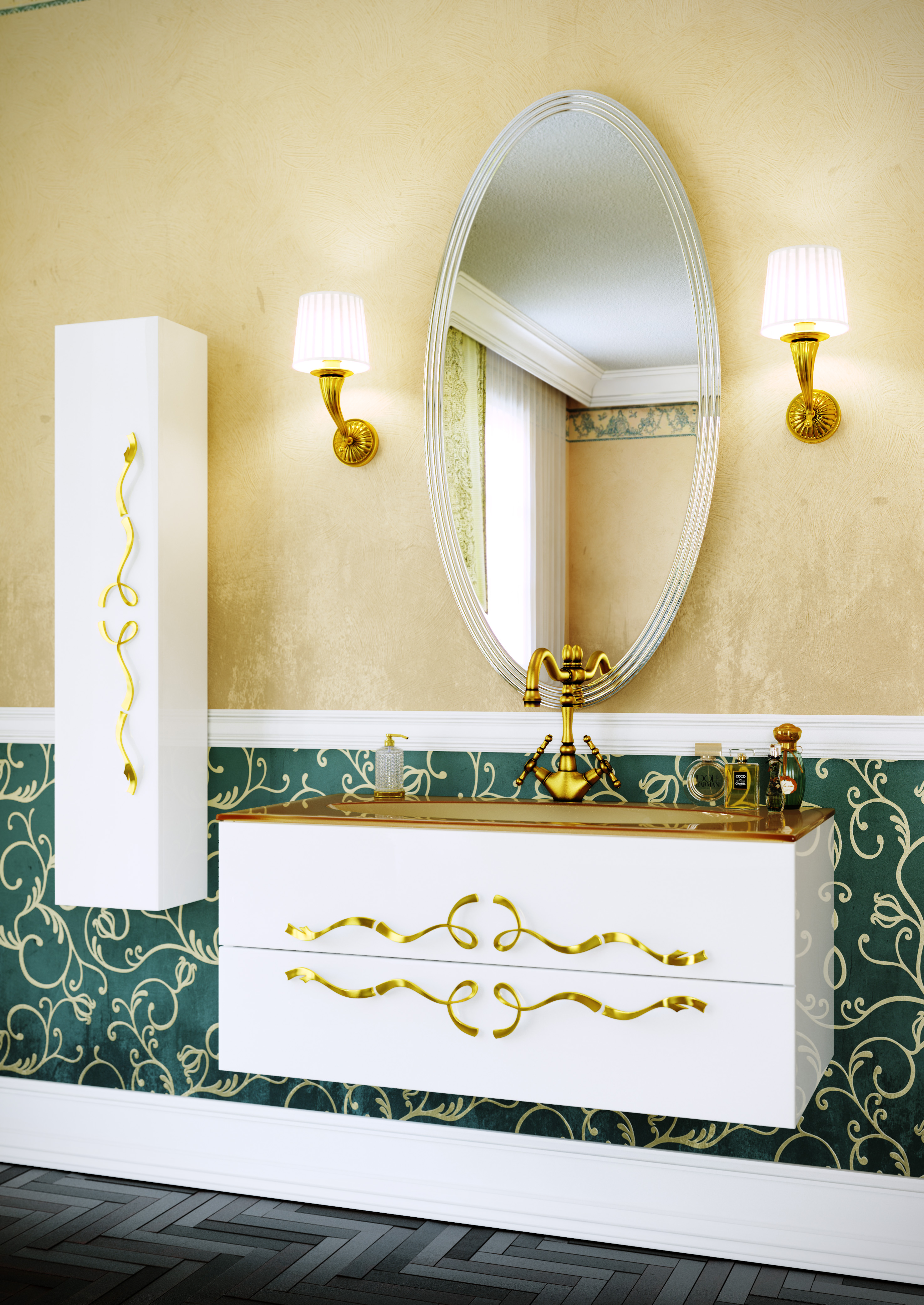 Мебель для ванной Clarberg due amanti 120 белая, подвесная, ручки золото